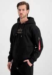 Alpha Industries Basic Hoodie ML Foil Print Schwarz/Dunkelblau