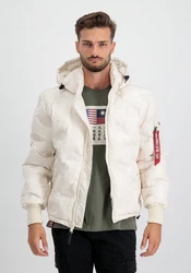 Alpha Industries Winterjacke Hooded Logo Puffer Beige/Weiß/Creme/Khaki