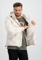 Alpha Industries Winterjacke Hooded Logo Puffer Beige/Weiß/Creme/Khaki