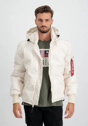 Alpha Industries Winterjacke Hooded Logo Puffer Beige/Weiß/Creme/Khaki