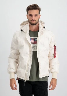 Alpha Industries Winterjacke Hooded Logo Puffer Beige/Weiß/Creme/Khaki