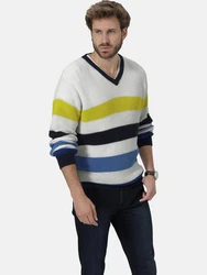 Babista Strickpullover Stilomare mit V-Ausschnitt wei gestreift