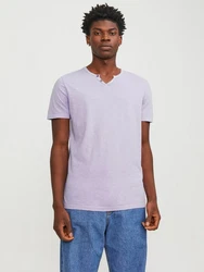 Jack & Jones T-Shirt JJESPLIT NECK TEE SS NOOS (1-tlg) anthrazit / flieder