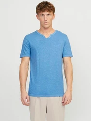 Jack & Jones T-Shirt JJESPLIT NECK TEE SS NOOS (1-tlg) himmelblau