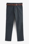 Next Weiche Slim Fit Chinohose mit Gürtel und Print Dunkelblau/Blau/Grau/Dunkelgrau