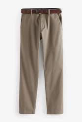 Next Weiche Slim Fit Chinohose mit Gürtel und Print Khaki