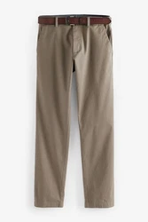 Next Weiche Slim Fit Chinohose mit Gürtel und Print Khaki