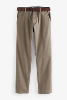 Next Weiche Slim Fit Chinohose mit Gürtel und Print Khaki