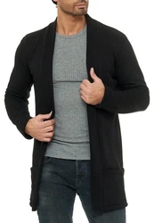Red Bridge Herren Cardigan Jacke Sweat-Jacke Sakko Long Cut Schwarz/Dunkelgrau