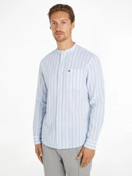 Tommy Jeans Langarmhemd TJM MAO STRIPE LINEN BLEND SHIRT Hellblau/Blau