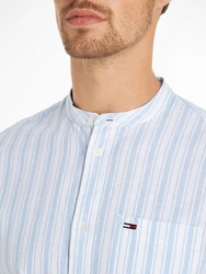 Tommy Jeans Langarmhemd TJM MAO STRIPE LINEN BLEND SHIRT Hellblau/Blau