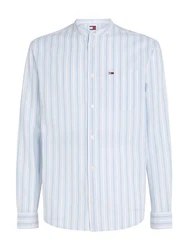 Tommy Jeans Langarmhemd TJM MAO STRIPE LINEN BLEND SHIRT Hellblau/Blau