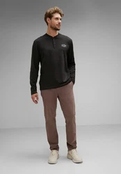 STREET ONE MEN Langarmshirt mit Knopfleiste Schwarz/Dunkelgrau