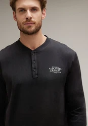 STREET ONE MEN Langarmshirt mit Knopfleiste Schwarz/Dunkelgrau