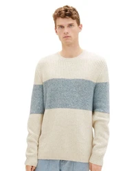 TOM TAILOR Strickpullover STRUCTURED KNIT Hellblau/Creme/Beige/Blau