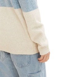 TOM TAILOR Strickpullover STRUCTURED KNIT Hellblau/Creme/Beige/Blau