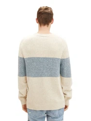 TOM TAILOR Strickpullover STRUCTURED KNIT Hellblau/Creme/Beige/Blau
