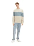 TOM TAILOR Strickpullover STRUCTURED KNIT Hellblau/Creme/Beige/Blau