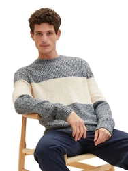 TOM TAILOR Strickpullover STRUCTURED KNIT Grau/Hellblau/Weiß/Creme