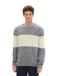 TOM TAILOR Strickpullover STRUCTURED KNIT Grau/Hellblau/Weiß/Creme