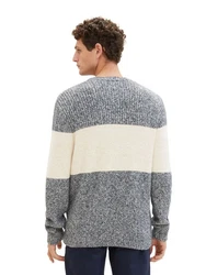 TOM TAILOR Strickpullover STRUCTURED KNIT Grau/Hellblau/Weiß/Creme