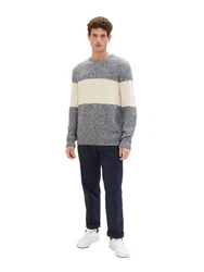 TOM TAILOR Strickpullover STRUCTURED KNIT Grau/Hellblau/Weiß/Creme