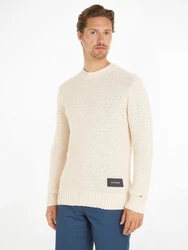 TOMMY HILFIGER Strickpullover SLUB YARN C NK Creme/Weiß/Khaki/Beige/Dunkelblau