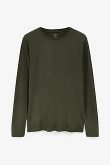 Next Langarmshirt Rundhalsshirt Regular Fit Dunkelgrün