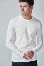Next Langarmshirt Rundhalsshirt Slim Fit Weiß