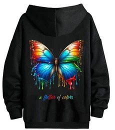 Kapuzenpullover Herren Hoodie Oversize Langarm Longshirt Butterfly Schmetterling mit Kapuze