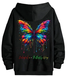 Kapuzenpullover Herren Hoodie Oversize Langarm Longshirt Butterfly Schmetterling mit Kapuze