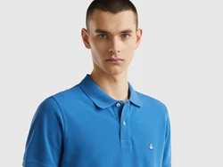 United Colors of Benetton Poloshirt mit Logo in Brusthöhe Hellblau/Blau