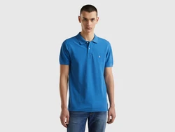 United Colors of Benetton Poloshirt mit Logo in Brusthöhe Hellblau/Blau