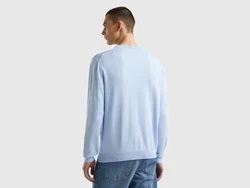 United Colors of Benetton Rundhalspullover mit Markenlabel Hellblau/Blau