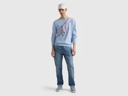 United Colors of Benetton Rundhalspullover mit Markenlabel Hellblau/Blau