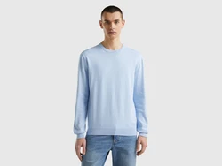 United Colors of Benetton Rundhalspullover mit Markenlabel Hellblau/Blau