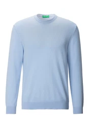 United Colors of Benetton Rundhalspullover mit Markenlabel Hellblau/Blau