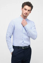 Eterna Leinenhemd Langarm Slim Fit Businesshemd Hellblau/Schwarz/Blau