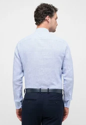 Eterna Leinenhemd Langarm Slim Fit Businesshemd Hellblau/Schwarz/Blau