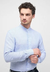 Eterna Leinenhemd Langarm Slim Fit Businesshemd Hellblau/Schwarz/Blau