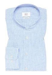 Eterna Leinenhemd Langarm Slim Fit Businesshemd Hellblau/Schwarz/Blau