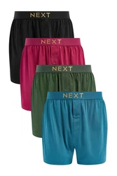 Next Loose-Fit Boxershorts aus Baumwolle (4-St) Mischfarben/Türkis/Grün/Dunkelgrün