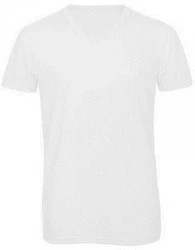 B&C V-Shirt Herren V-Neck Triblend Grau/Weiß/Creme