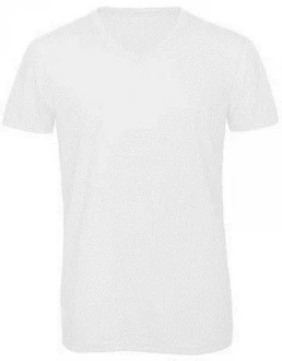 B&C V-Shirt Herren V-Neck Triblend Grau/Weiß/Creme