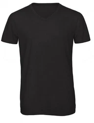 B&C V-Shirt Herren V-Neck Triblend Schwarz/Dunkelgrau