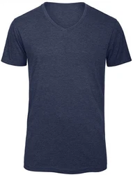 B&C V-Shirt Herren V-Neck Triblend Dunkelblau/Blau/Hellblau