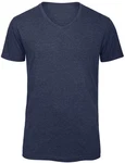 B&C V-Shirt Herren V-Neck Triblend Dunkelblau/Blau/Hellblau