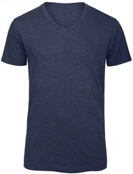 B&C V-Shirt Herren V-Neck Triblend Dunkelblau/Blau/Hellblau