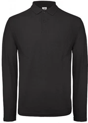 B&C Langarm-Poloshirt Herren Long Sleeve Polo ID.001 Schwarz/Dunkelgrau