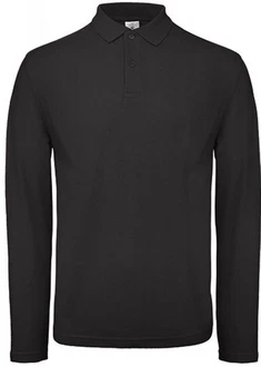 B&C Langarm-Poloshirt Herren Long Sleeve Polo ID.001 Schwarz/Dunkelgrau